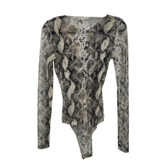 JLuxlabel Snake Long Sleeve Wrap Bodysuit Leggings Set Sz M Sheer Sexy Chic - Picture 16 of 16